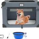 QUIBBLICK 30 Inch Soft Dog Crates, Collapsible Dog Travel Crate for Medium Dogs Indoor & Outdoor, 3-Door Foldable Pet Kennel with Mesh Windows, Soft Blanket and Foldable Bowl