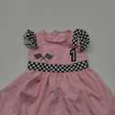 Kids Girls 1st 2nd Birthday Race Car Driver Costume Flutter Sleeve Ruffle Dress Racer Costume (12 Months, Pink 1 Year)
