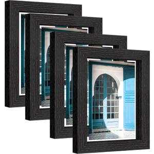 eletecpro 5x7 Floating Picture Frames Set of 4, Real Double Glass Picture Frames for Wall Mount, Vertical or Horizontal Display Multi-Size Photos and Artworks up to 5x7 Inches, Home Decor, Black