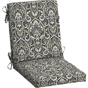 Arden Outdoor Patio Dining Chair Cushion, 20x44, Rain-Proof Seat Pad, Fade-Resistant Outdoor Cushion Black Aurora Damask (1 Pack)