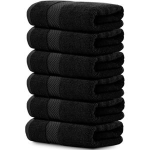 White Classic Luxury Black Hand Towels - Soft 100% Turkish Cotton | Highly Absorbent Hotel spa Bathroom Towel Collection | 16x30 Inch | Set of 6