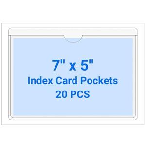 Kvatr-X 20 PCS Clear Self Adhesive Plastic Label Pockets, Binder Spine Business & Library Index Card Display Holder with Stick On for Planners Organizing, Storage Bins and Drawers (7 x 5 Inch)