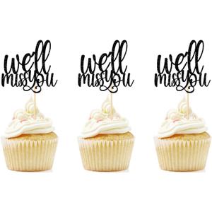 We Will Miss You Cupcake Toppers, 12 Pcs Retirement, Going Away, Job Change, Farewell Party Decorations, Black Glitter Dessert Sign for Graduation Party Ornaments, Pre-assembled, Double-sided