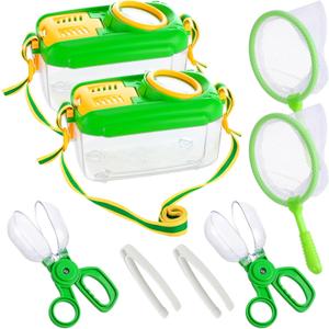 2Sets Bug Catcher for Kids - Sturdy Kids Bug Catching Kit Gifts with Collector Butterfly Net Tweezer, Bugs Habitat Outdoor Explorer Kit for Age 3 4 5 6 7 8, 8Pcs (Green)