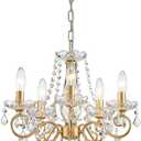 ANJIADENGSHI Mini Crystal Chandelier K9 Crystal Lighting Chandelier for Living Room 5 E12 Bulbs High 16.5 in x Diameter 16.9 in, Golden