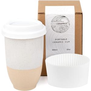 NOVA CERAMICS Travel Mugs - Reusable Coffee Cup  Cute Coffee Mugs Travel Coffee Tumbler  Microwave & Dishwasher Safe To Go Coffee Mug- Gifts For Women Men Him Her  12oz - Dune