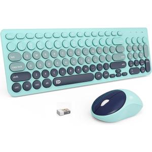 FD Wireless Keyboards and Mouse Combo - 2.4GHz USB Cordless, Cute Wireless Keyboard Round Keys, Quiet and Slim Set for Laptop, Computer, TV and Mac - Indigo Blue Colorful