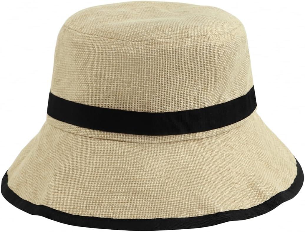 Zylioo XXL XL L Bucket Hat for Big Heads,Faux Linen Summer Cool Sun Hats,Giant Lightweight Travel Hats with Chin Strap (Beige)