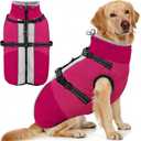 AOFITEE Dog Coat, Windproof Turtleneck Dog Jacket with Built in Harness, Reflective Dogs Jackets with Fleece Lining, Waterproof Pet Winter Coat for Cold Weather for Border Collie, Beagle, Hot Pink XL (RoseRed)