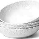 HOMBENE Heartbeat Pasta Bowls Set of 4, 40oz, Porcelain Wide and Shallow, Soup, Pasta, Noodle, Dinner, Large Salad Bowls Soup Bowl for Kitchen, Microwave & Dishwasher Safe (White)