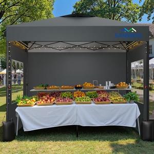 10X10 Pop Up Canopy Tent with 3 Side walls, Easy Up Canopy, Commercial Instant Shelter, Heavy Duty One Person Set Up Event Tent, Gray