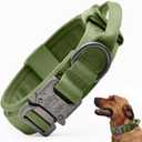 Tactical Dog Collar, Adjustable Military Training Nylon Dog Collar with Control Handle and Heavy Quick-Release Metal Buckle for Small Medium Large Dogs, Green XL (XLarge :Width 1.5",Neck 20-24")