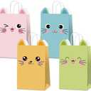 ZOIIWA 24 Pcs Cat Gift Bag with Handles Cat Party Favors Cartoon Doll Birthday Decorations Cute Kitten Goodie Paper Bags for Kids Boys Girls Baby Shower Adopt a Pet Party Favors