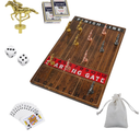 Horse Race Board Game Racing Game with 11 Luxurious Durable Classic Metal Horses Foldable Wood Horse Race Board Game with 2 Sets of Dice, 2 Boxes of Cards for Parties and Gambling