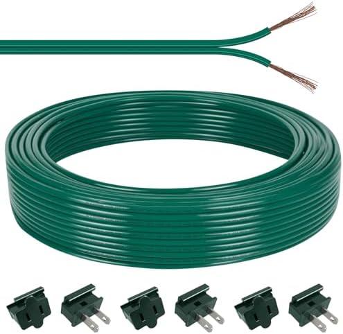 60FT SPT-1 Christmas Electrical Wire with 6pcs Vampire Plugs, 18/2 Gauge Low Voltage Extension Cord, 18 AWG 2-Conductor Flexible Wire for Outdoor Holiday Lights, Landscape Lighting