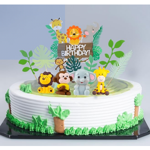 10 Pcs Safari Cake Topper Leaves Cake Decorations Elephant Giraffe Monkey Birthday Cake Toppers Jungle Animals Cakes Toppers Woodland Animal for Party Baby Shower Birthday Supplies Jungle Style