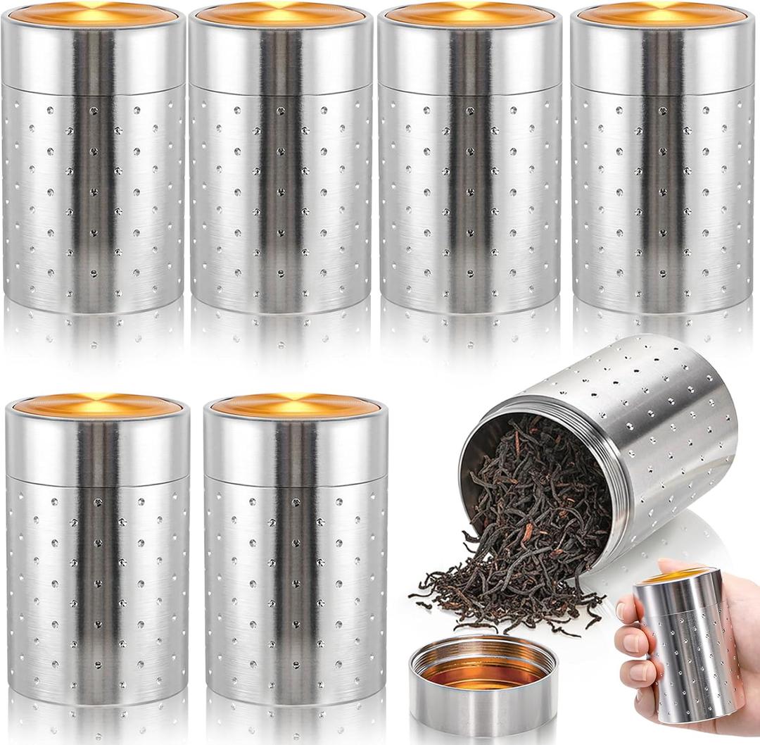 Tebery 6 Pack Small Spice Containers, Portable Aluminum Storage Canister with Lids, 2.7 Oz Smell Proof Waterproof Mini Metal Jars for Tea, Spices, Coffee Beans, Travel and Kitchen Organization