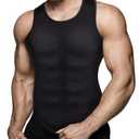 Mens Compression Shirt Slimming Body Shaper Vest Workout Tank Tops Abs Abdomen Undershirts(Black, XL)