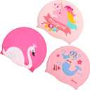 Syhood 3 Pcs Kids Swim Caps Baby Waterproof Bathing Caps Children Cartoon Swimming Hat for Long Short Hair Kids Boys Girls (Mixed Color)