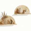 2Pcs Boho Wooden Arched Wall Shelf Mid Century Modern Shelf Wooden Hanging Plant Wall Display Shelves Floating Half Round Rainbow Shelves For Bedroom Bathroom Hallway Balcony Bookstore Decoration