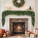 9ft Artificial Christmas Garland with Lights, Real Touch Norfolk Pine Garland - Pine Garlands, Prelit Green Christmas Garland for Mantle, Table, Fireplace, Indoor, Outdoor Christmas Decorations