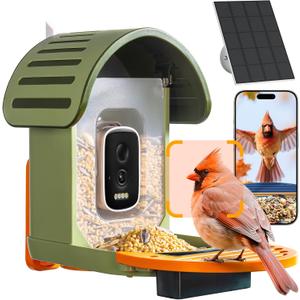 Smart Bird Feeder with Camera, 2.5K UHD Bird Feeder Camera Solar Powered, Sensitive AI Identification, Instant Alerts Capture Video, IP66 Waterproof for Outdoor, Ideal Gift, Green