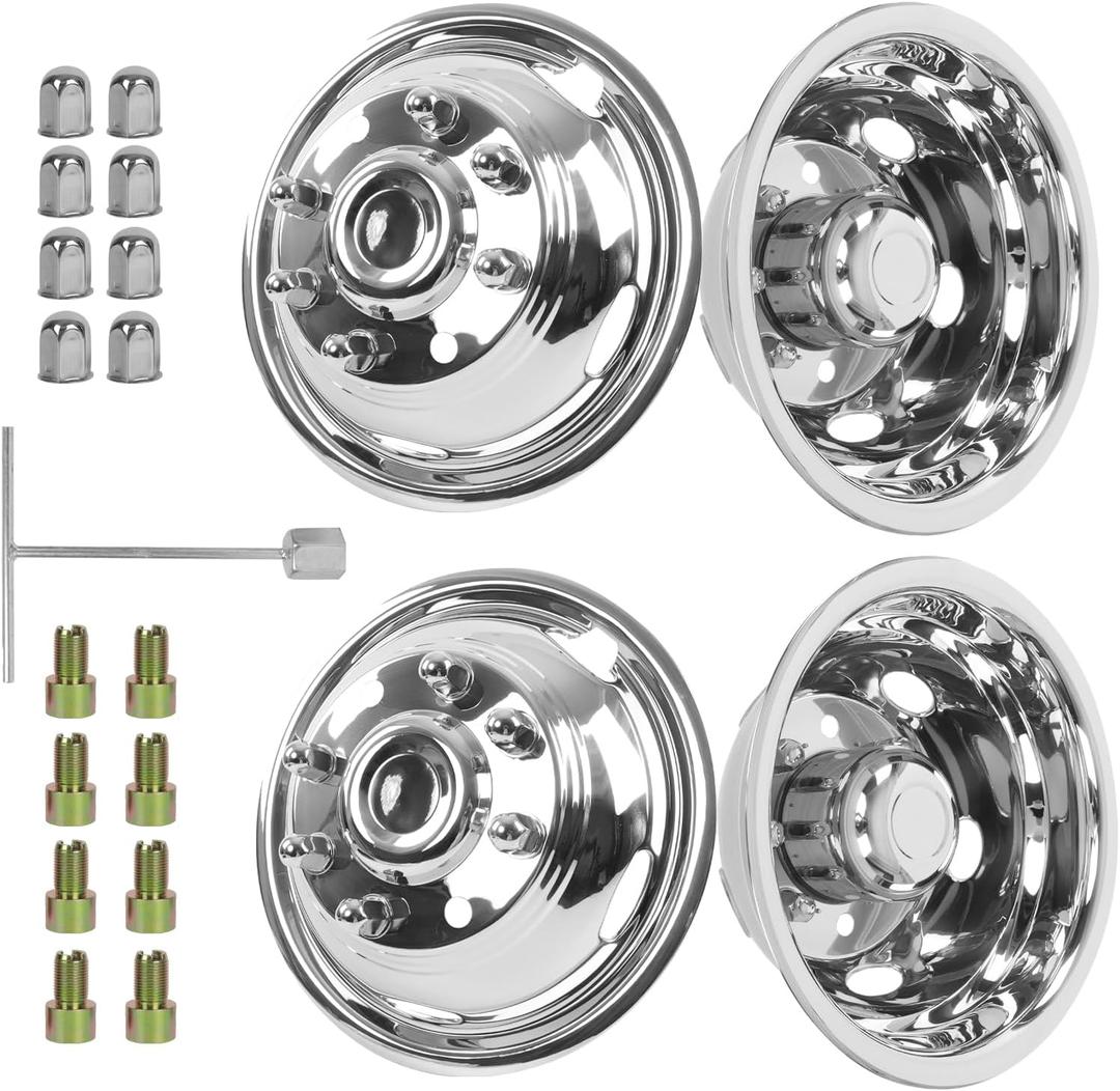 hightall 17 Wheel Simulators, 17" 8 Lug 5 Hand Holes Stainless Steel Hubcaps,Polished Surface,Bolts On Wheel Cover Set Compatible with 2011-2025 Chevy SILVERAD0 3500/GMC Sierra 3500 HD DRW, 17For 2001-2007GMC3500 2003-2021G3500/G30
