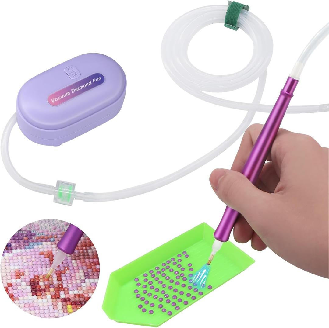 Portable Diamond Painting Pen  Ultra-Light, Travel-Friendly | USBC Power Bank/PC Charging | 600mAh Battery + Quiet Operation | 3-Mode Suction & Wax-Free (Violet)