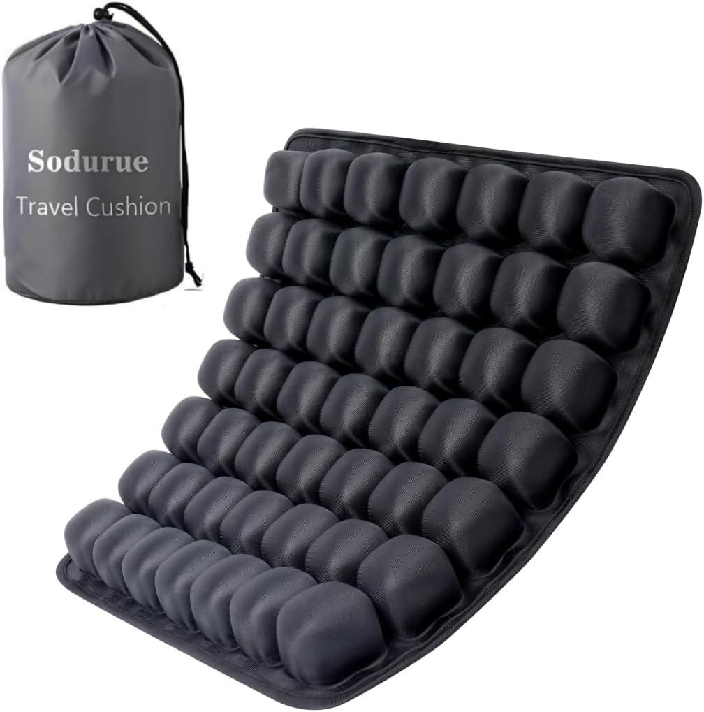 Sodurue Travel Cushion Airplane seat, Airplane seat Cushion for Long Flights, Press Type air Inflatable Wheelchair seat Cushion for Car,Office, Stadium, Ergonomic Comfort Support, Heavy Duty, Black (49 Air Bag)