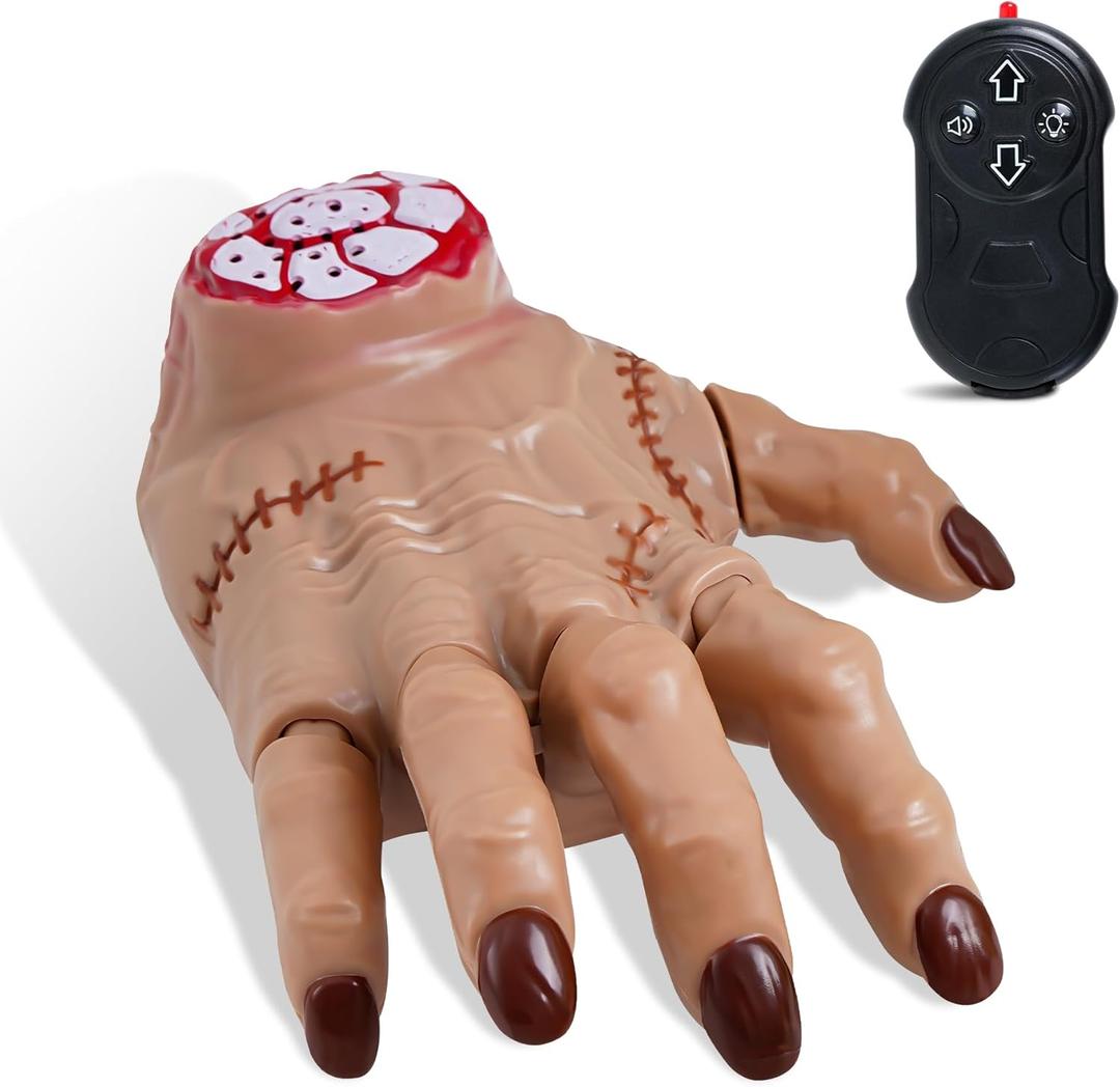 Wednesday Thing Hand Toy  RC Crawling Hand with Lights, Music & Moving Fingers, Life Size Remote Control Halloween Animatronic Decorations (Nude)