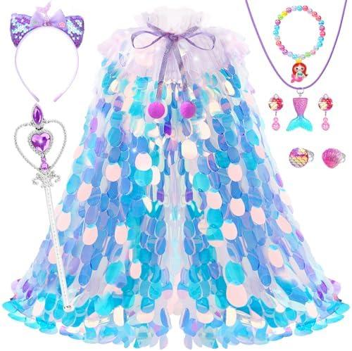 OHARLOBE Princess Dress Up for Girls 4-6, Mermaid Toddler Toys for Ages 3-8, 8 Pcs Shiny Sequin Princess Cape Set Kids Toys for Easter Halloween Birthday Christmas Gifts Party Favors