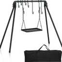 RELIANCER Grill Swing,Campfire Grill Cooking Stand w/8 Hooks & Storage Bag,Cast Iron BBQ Party Swing Grilling Cooking Rack,Outdoor Picnic Camping Cookware Hanging Rack,Collapsible Bonfire Barbecue Set