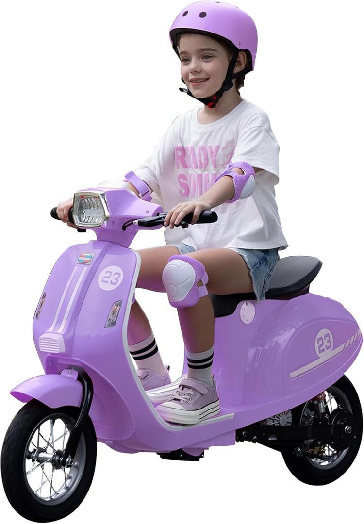 24V Kids Motorcycle, Electric Motorcycle Bike for Kids with 350W Motor, 3 Speed, 14.3MPH, Electric Scooter Moped w/Music, Story, LED Lights, 143lbs Max Load, Ride On Toy for Ages 8+, Purple