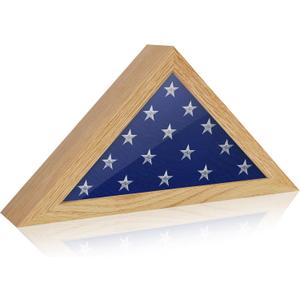 Display Case for 3' x 5' American Veteran Burial Flag - Solid Oak Wood Frame With Tempered Glass, Fits Folded Military Flag, Memorial Shadow Box for Funeral Display, Natural (For 3x5 - Oak)