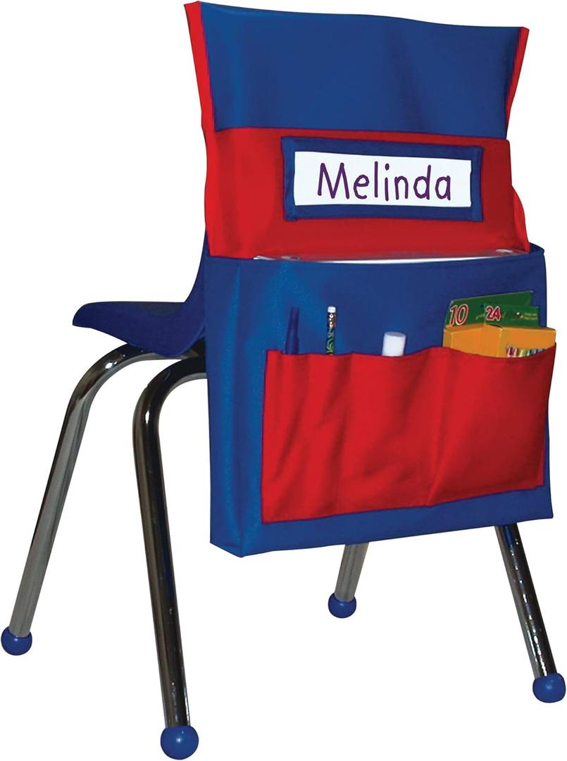 Carson Dellosa 15"W x 19"H Blue and Red Chairback Buddy, Desk Chair Back Pocket Organizer for School Supplies With Name Tag, Classroom Organization and Storage
