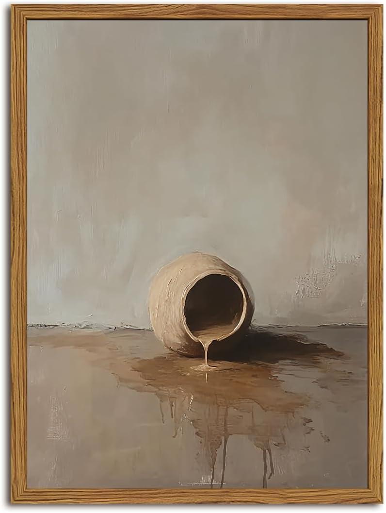Vintage Christian Jar Still Life Wall Art Mid Century Kitchen Alabaster Jar Religious Wall Decor Painting Jesus Faith Poster Canvas Prints for Prayer Room Living Bedroom 16x24 inch Wood Framed