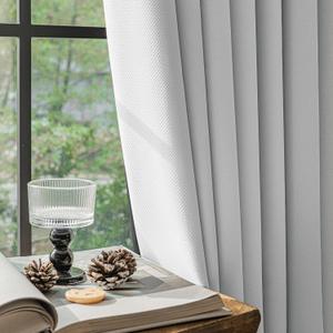 FMFUNCTEX 100% Blackout Curtains for Bedroom, White Back Tab Curtain 90 Inches Long Drapery Thermal Insulated Curtains for Living Room, Black Out Drapes Rod Pocket Room Darkening 2 Panels