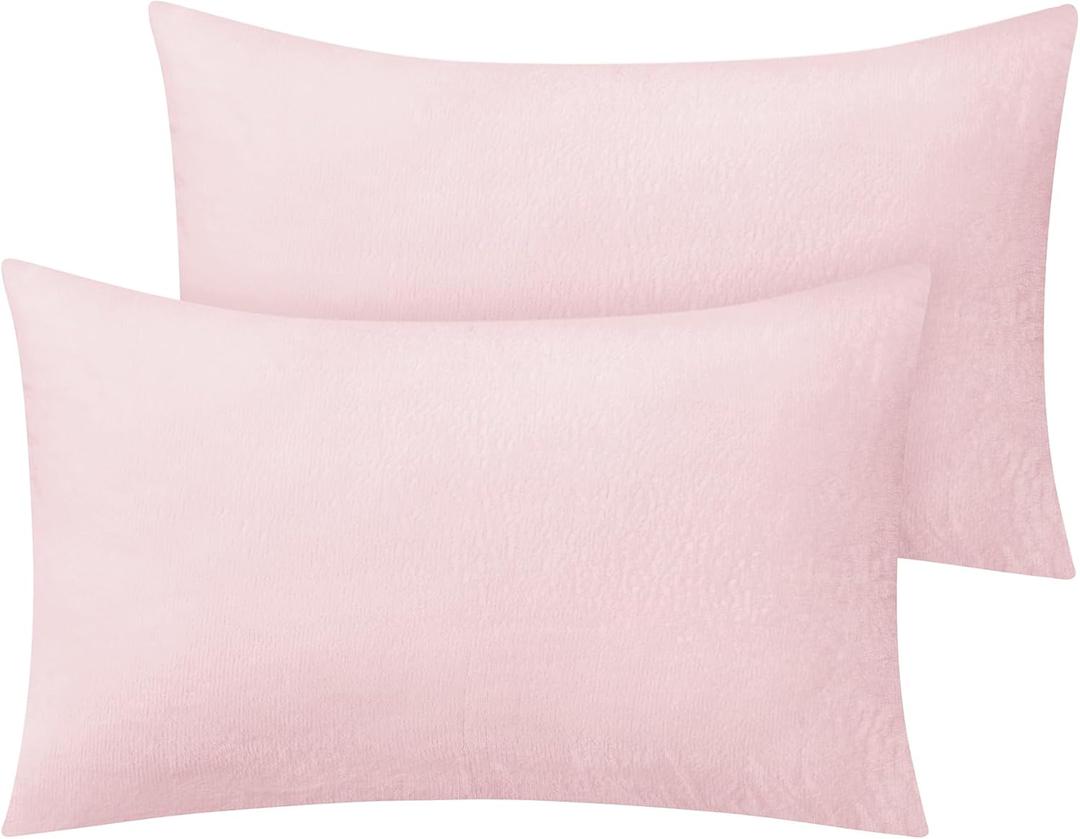 BEDELITE Flannel Pillow Cases Queen Size Set of 2, Super Soft Fleece Pillowcases with Zipper for Bedroom, Sofa, Couch, Luxury Cozy Fuzzy Velvet Pillow Shams for All Seasons(20x30 Inches, Pink)