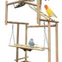 Hamiledyi 4 Layers Large Bird Playground 32" H Pet Parrot Playstand Gym Perch Wood Playpen for Parakeets Lovebirds Conure Cockatiel Cockatoos Finch Budgies or Other Small and Medium Sized Birds