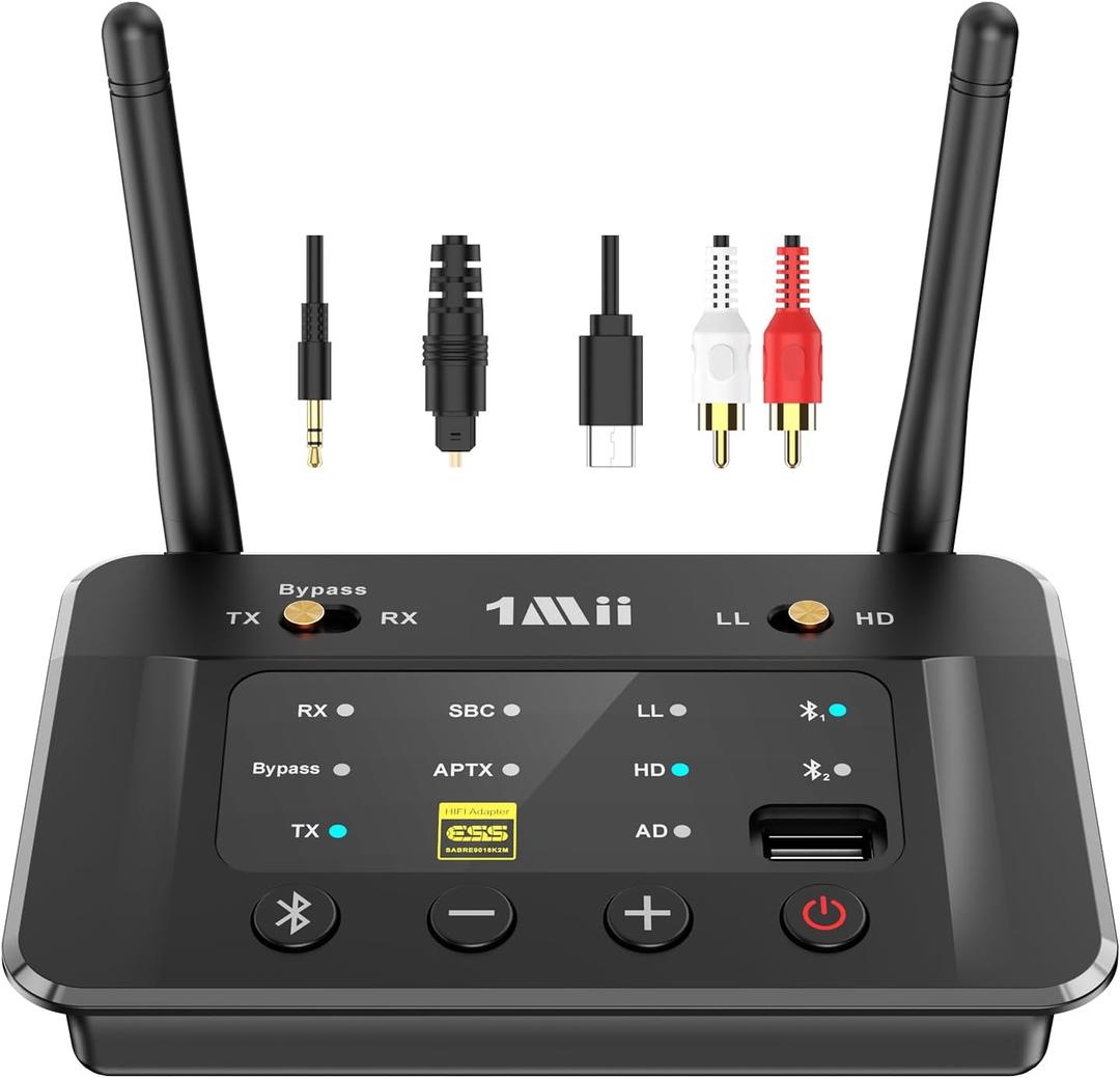 1Mii B03S Bluetooth 5.3 Transmitter Receiver for TV Home Stereo, Wireless Audio Adapters with Audiophile DAC, aptX LL/HD/AD, Dual Link, Upgrade USB Drive Input, Optical RCA AUX 3.5mm Inputs/Outputs