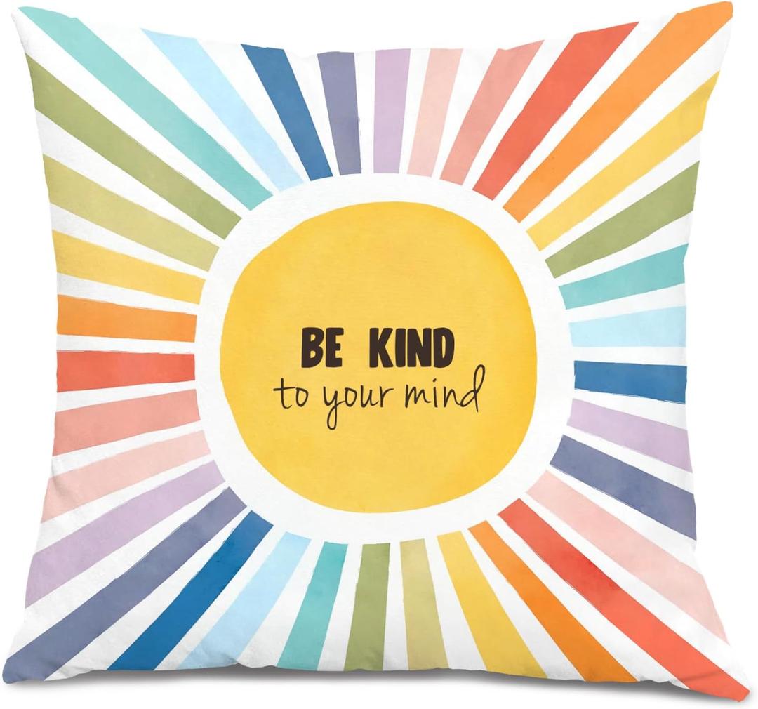 Be Kind to Your Mind Boho Sunshine Pillow Covers 18x18, Classroom Pillow Covers, Mental Health Decor Pillow Covers, Boho Classroom Decor, School Counselor Office Decor, Therapy Office Decor