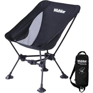 Wildhiker Ultralight Backpacking Chair Compact Camping Chairs for Adults with Pouch, Weighs 2.8 lbs with Anti-Sinking Large Feet for Beach, Hiking, Motorcycle, Travel, Festival Black