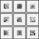 eletecpro 18x18 Picture Frames Set of 9, Classic Gallery Wall Frame Set for 8x8 Photos with Mat or 18x18 without Mat, Storyline Picture Frame for Art Prints, Black Poster Frames for Home Decor Wall