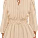 ZESICA Women's 2026 Fall Babydoll Peplum Tops V Neck Puff 3/4 Length Sleeve Shirts Dressy Casual Blouses (S)