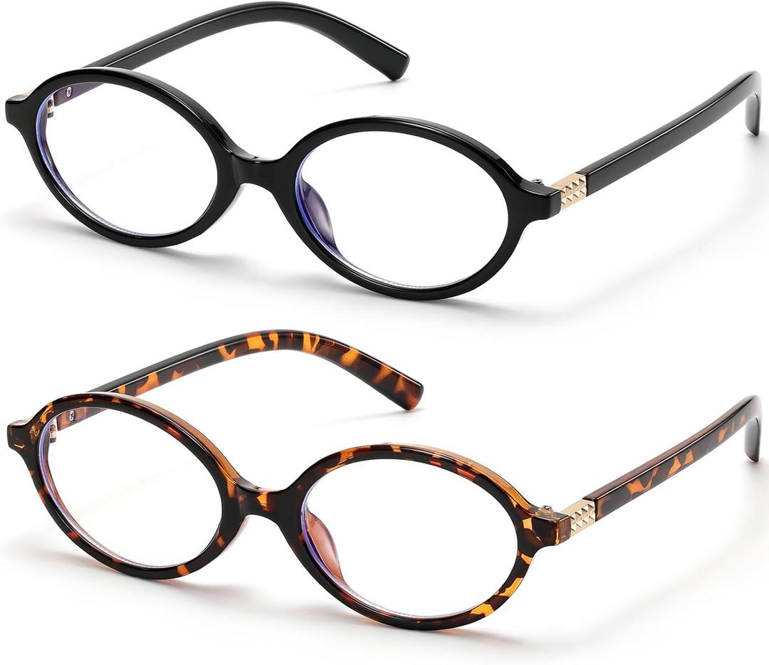 ViewJoy Retro Oval Blue Light Glasses for Women Fashion Computer Glasses Bluelight Blocking Medium Eyewear 2 Pack Vintage Frame