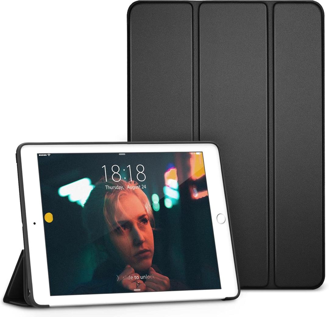 DTTO for iPad 9th/ 8th/ 7th Generation 10.2 Case, Lightweight Soft TPU Back Cover for iPad 10.2 Inch (2021/2020/2019) [Auto Wake/Sleep + Trifold Stand] - Black