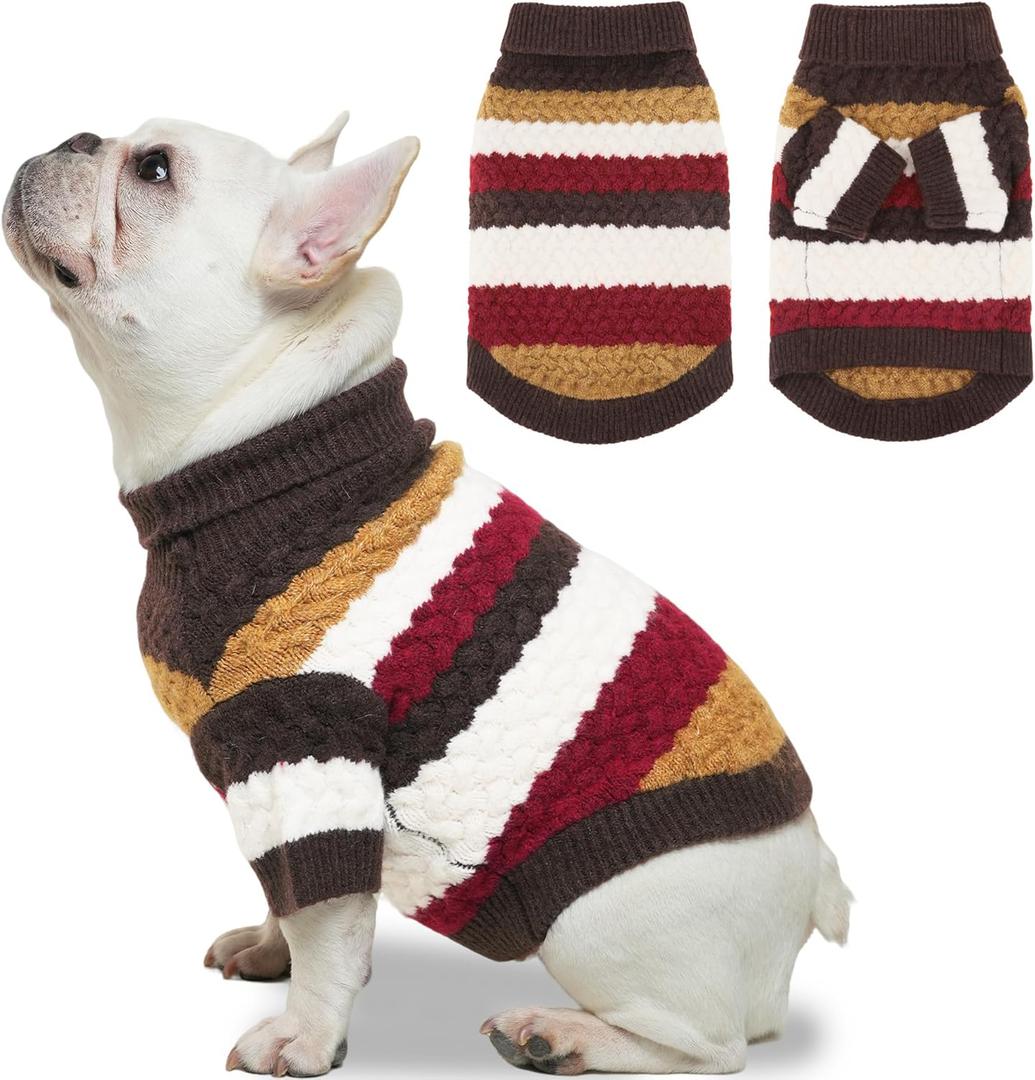 Dog Sweater, Pet Cable Knitted Turtleneck Sweater for Small Medium Dogs Boy Girl, Winter Dog Pullover Sweater with Legs, Classic Comfy Thick Outdoor Pet Clothes(Brown, Medium)