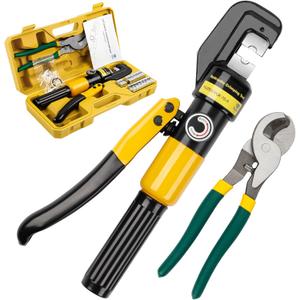YUZES Hydraulic Crimping Tool and Cable Cutter, 12 AWG to 00 (2/0), 10 Tons Battery Cable Crimper Tool with 9 Crimping Dies, Crimping Tool for Cable Lug, Wire Terminal Lug