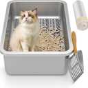 Stainless Steel Sifting Litter Box,Metal Sifting Cat Litter Box for Wood Pine Pellets,Medium Sifter Litter Pan System for Kittens,Odor Control,Easy to Clean,with Litter Boxes Liners and Metal Scoop