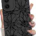 MZELQ for Samsung Galaxy S24 Fe Case, Silicone Black Floral Flowers Sunflowers Cute Pattern, Camera Protection Soft Slim Phone Case for Girls Women -Black